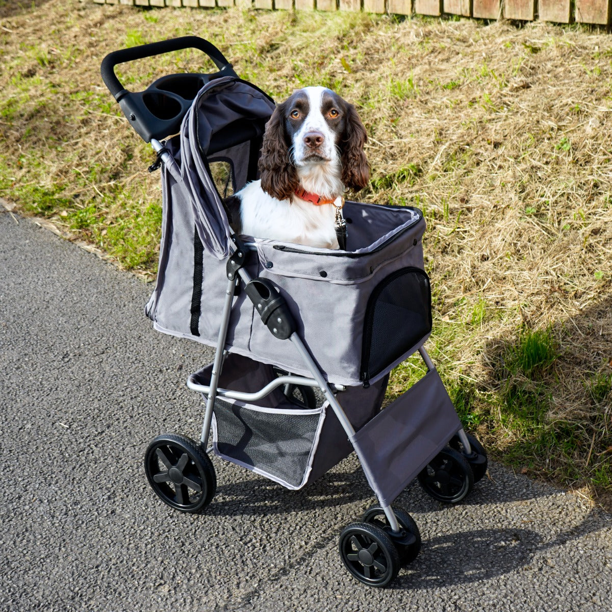 Pet Stroller with Rain Cover – Grey - Like New