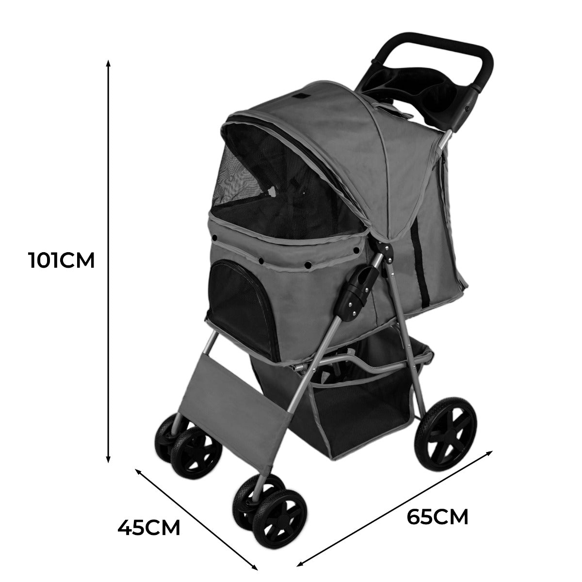 Pet Stroller with Rain Cover – Grey - Like New