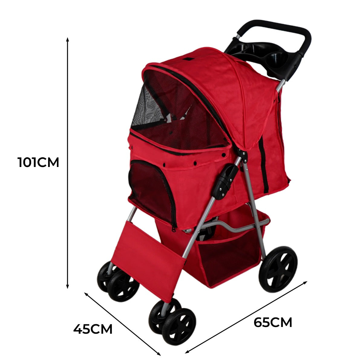 Pet Stroller with Rain Cover – Red - Like New