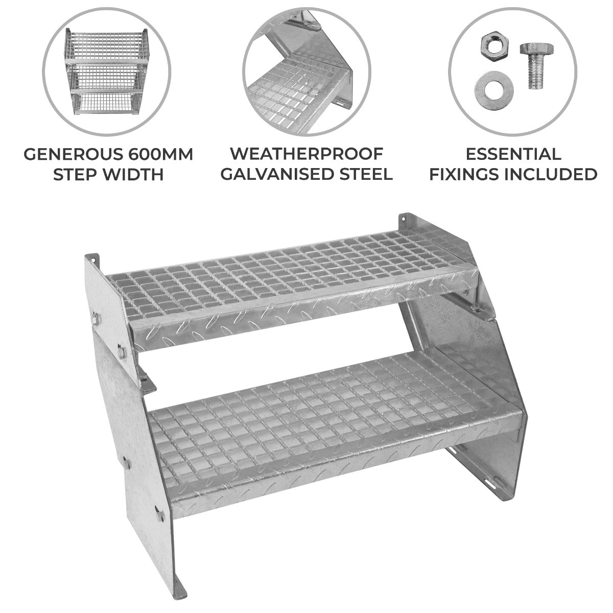 Adjustable 2 Section Galvanised Staircase - 600mm Wide - Like New