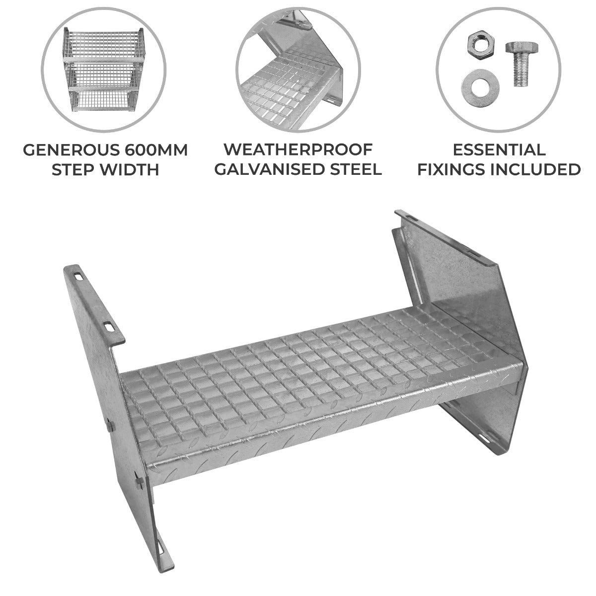 Additional Galvanised Steel Steps - 600mm Wide - Like New