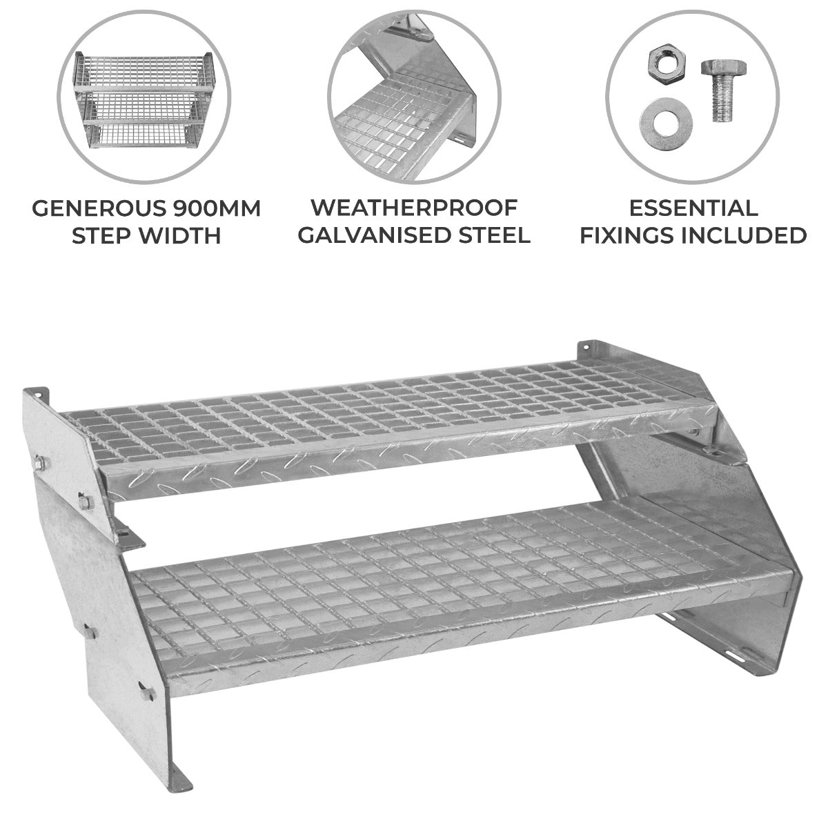 Adjustable 2 Section Galvanised Staircase - 900mm Wide - Like New