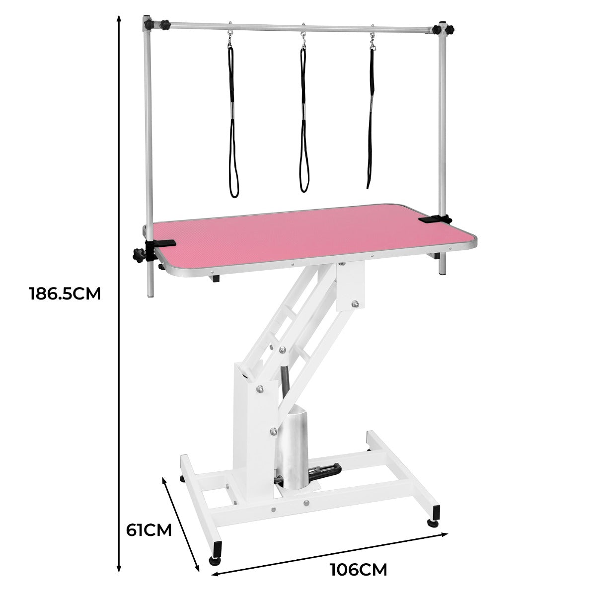 White Hydraulic Grooming Table - Pink Table Top - Used - Acceptable