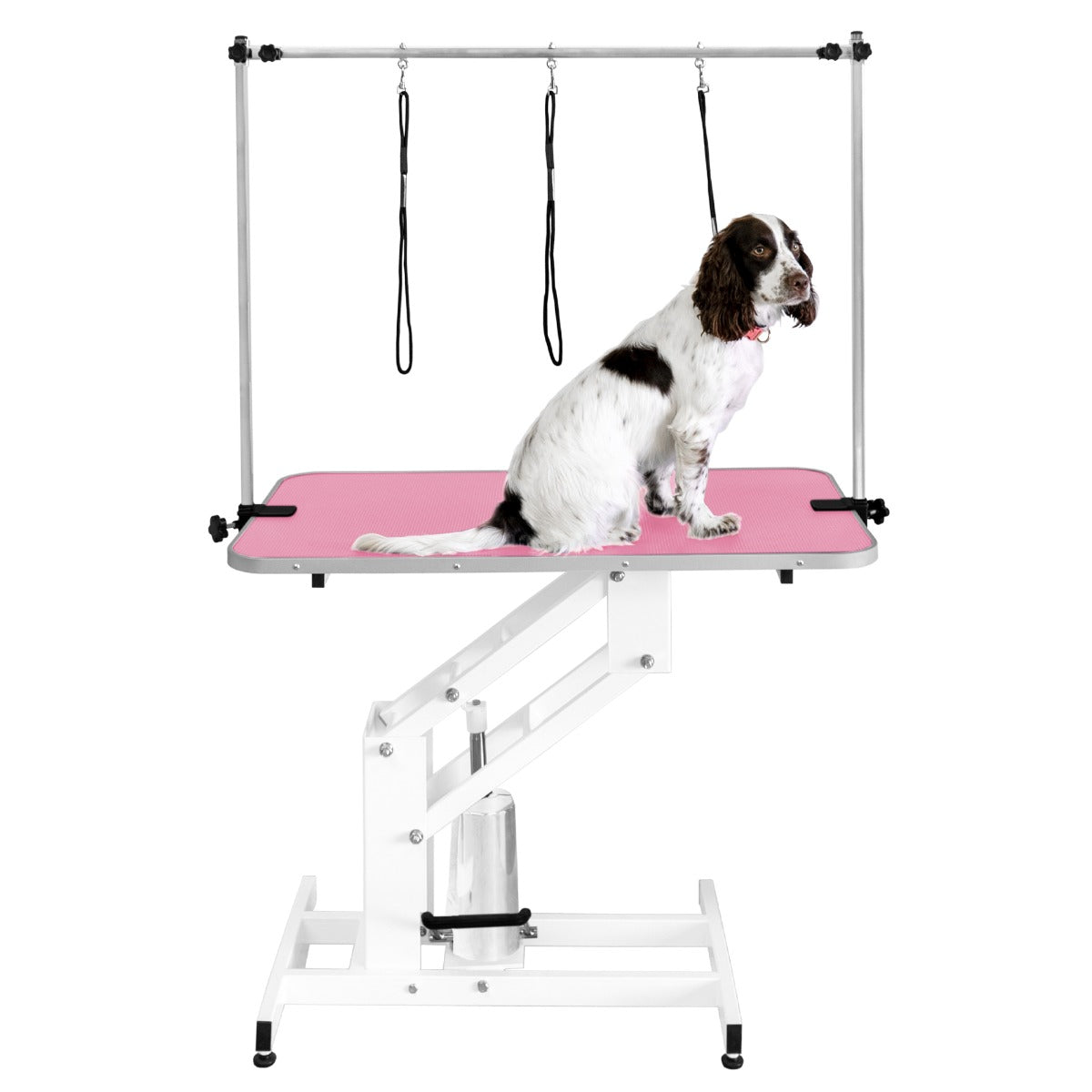 White Hydraulic Grooming Table - Pink Table Top - Used - Very Good
