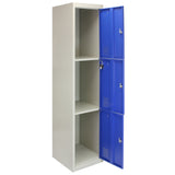 3 x Metal Storage Lockers - Three Doors, Blue - Flatpack - Used - Good