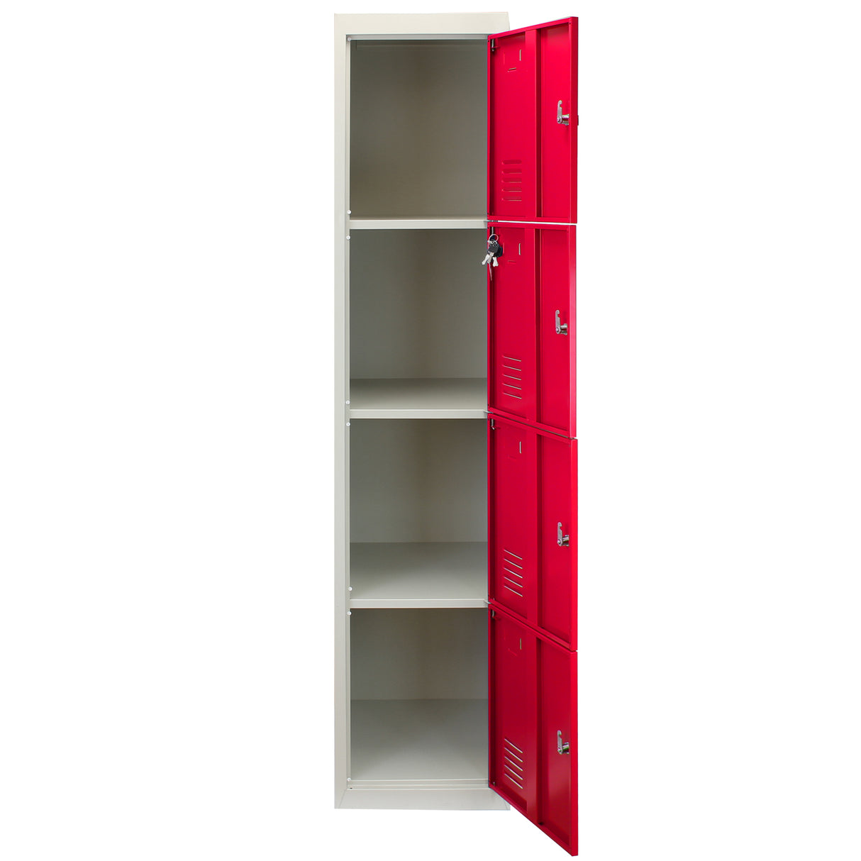 3 x Metal Storage Lockers - Four Doors, Red - Flatpack - Used - Good
