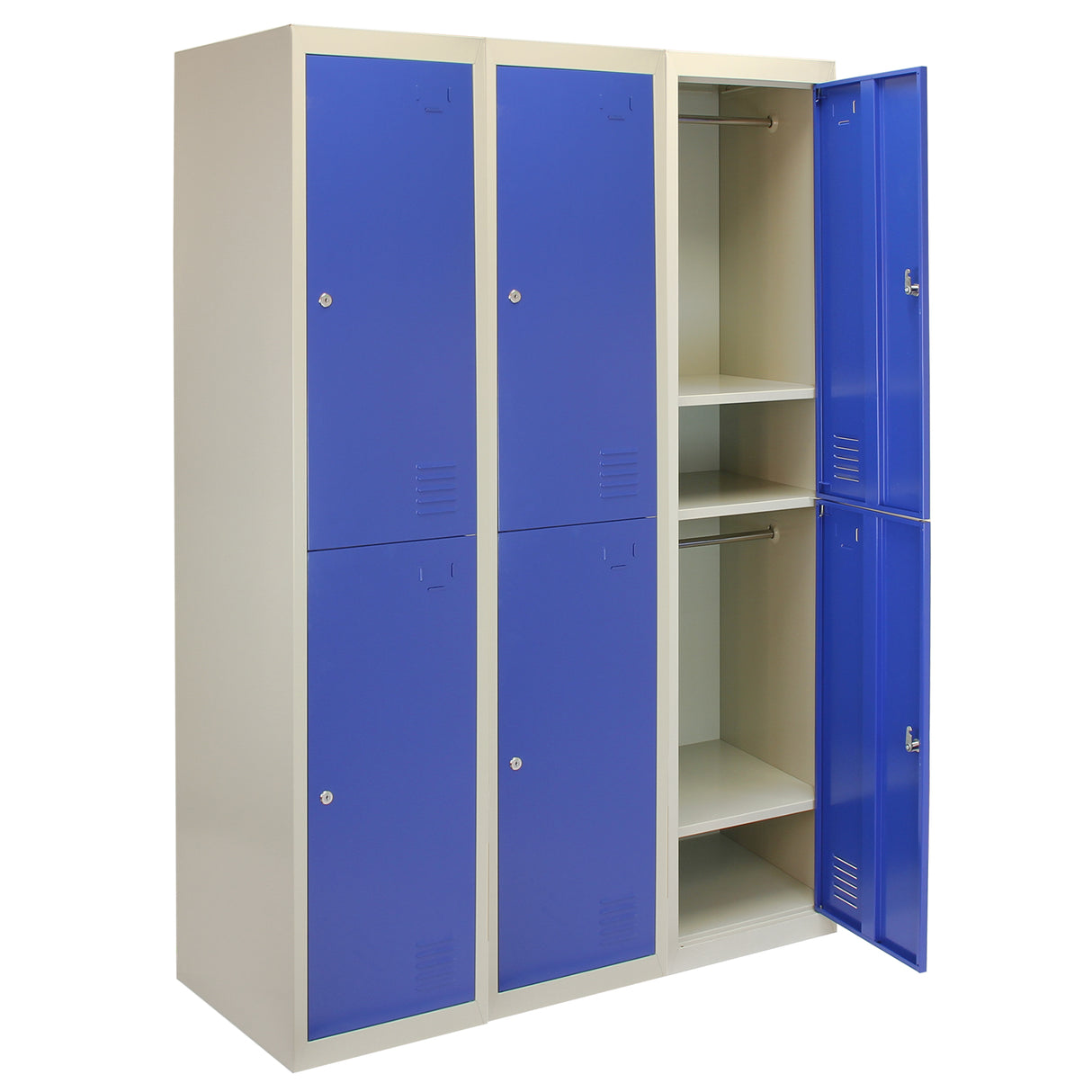 3 x Metal Storage Lockers - Two Doors, Blue - Flatpack - Like New