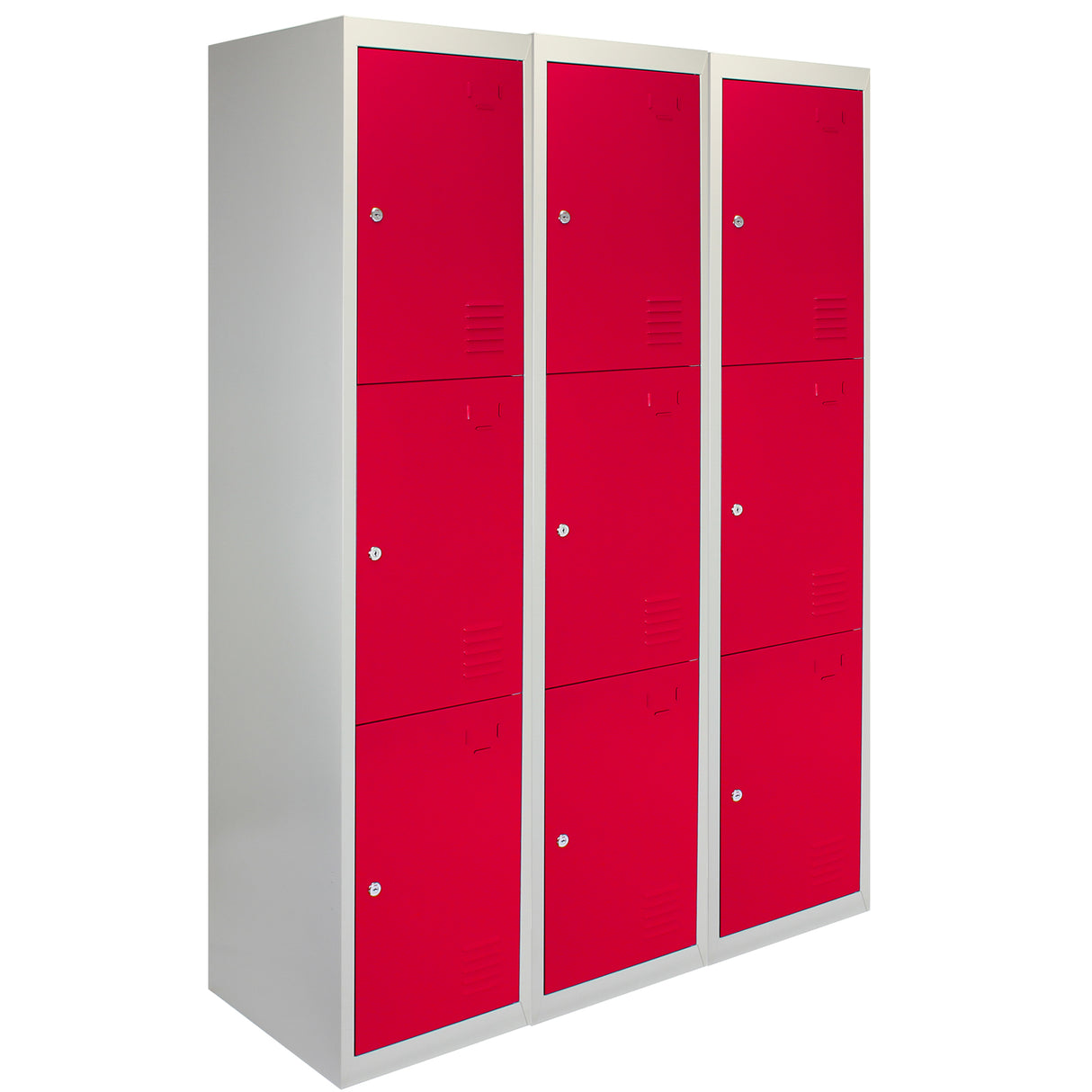 3 x Metal Storage Lockers - Three Doors, Red - Flatpack - Used - Acceptable