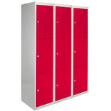 3 x Metal Storage Lockers - Three Doors, Red - Flatpack - Used - Acceptable