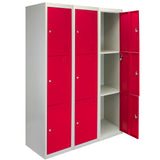 3 x Metal Storage Lockers - Three Doors, Red - Flatpack - Used - Acceptable