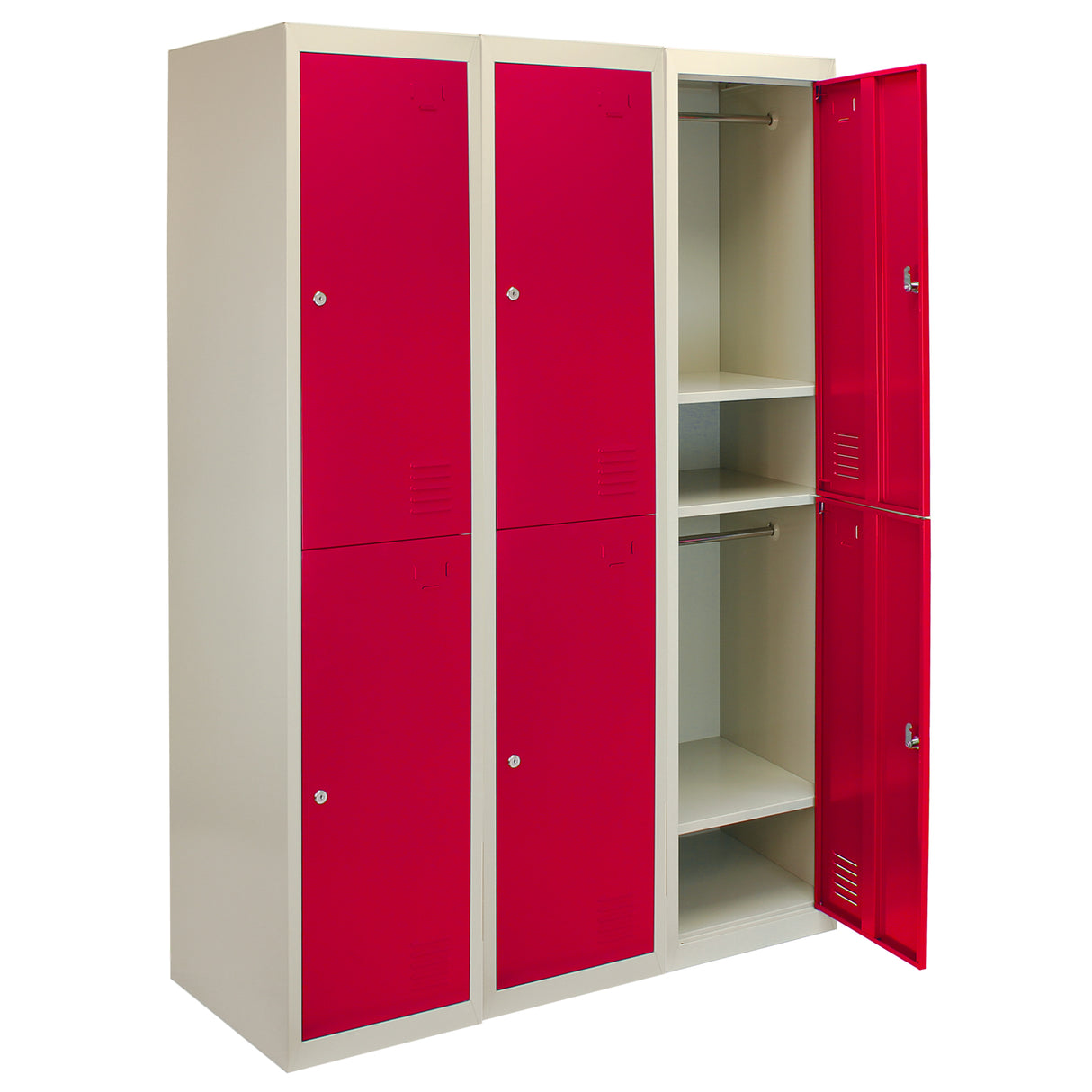 3 x Metal Storage Lockers - Two Doors, Red - Flatpack - Like New