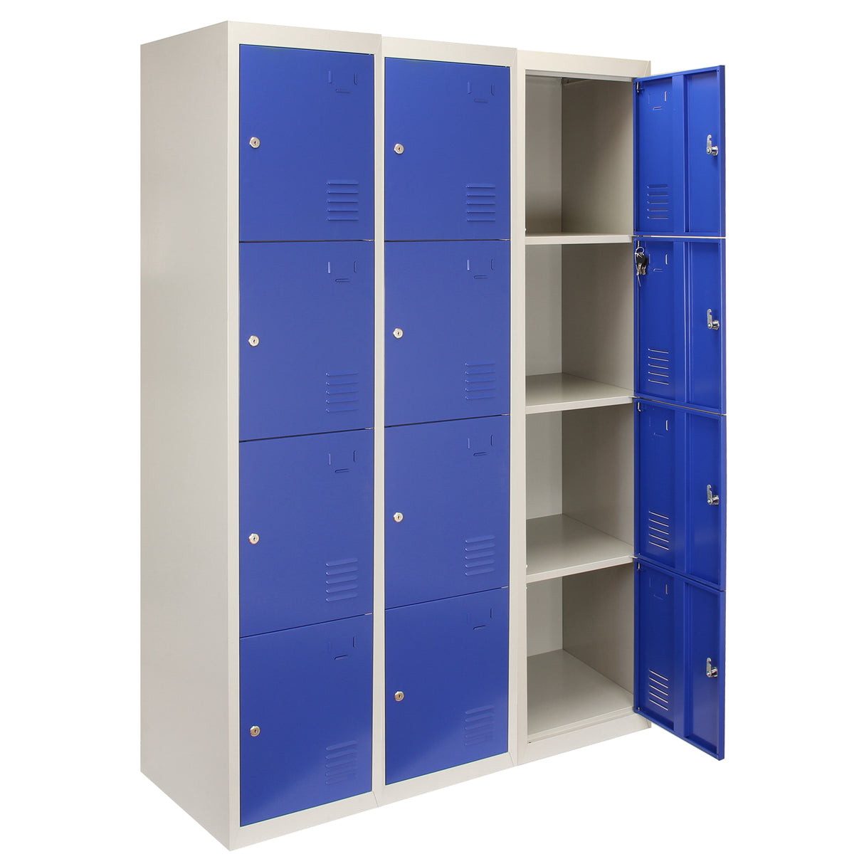 3 x Metal Storage Lockers - Four Doors, Blue - Flatpack - Like New