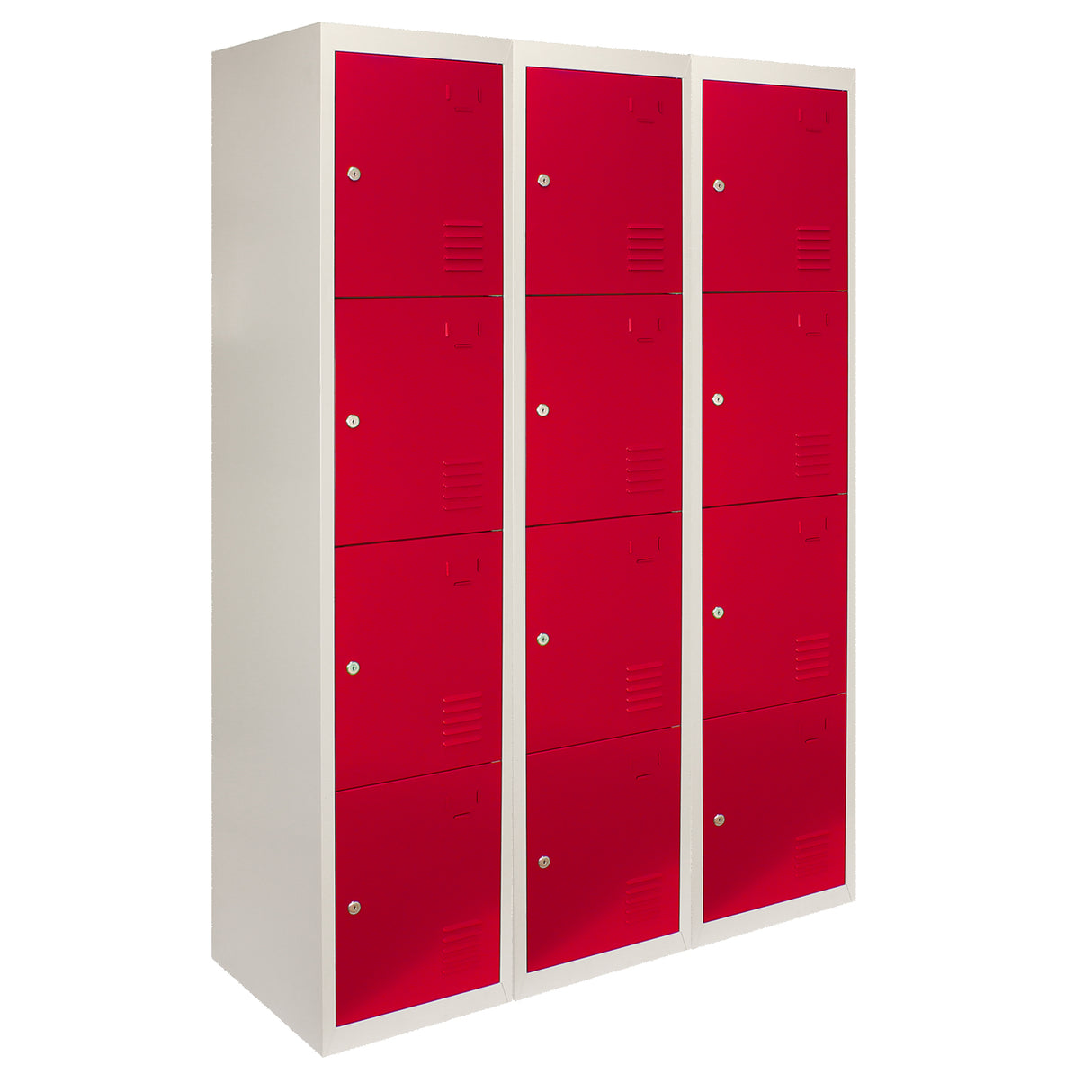 3 x Metal Storage Lockers - Four Doors, Red - Flatpack - Used - Good