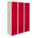 3 x Metal Storage Lockers - Four Doors, Red - Flatpack - Used - Good