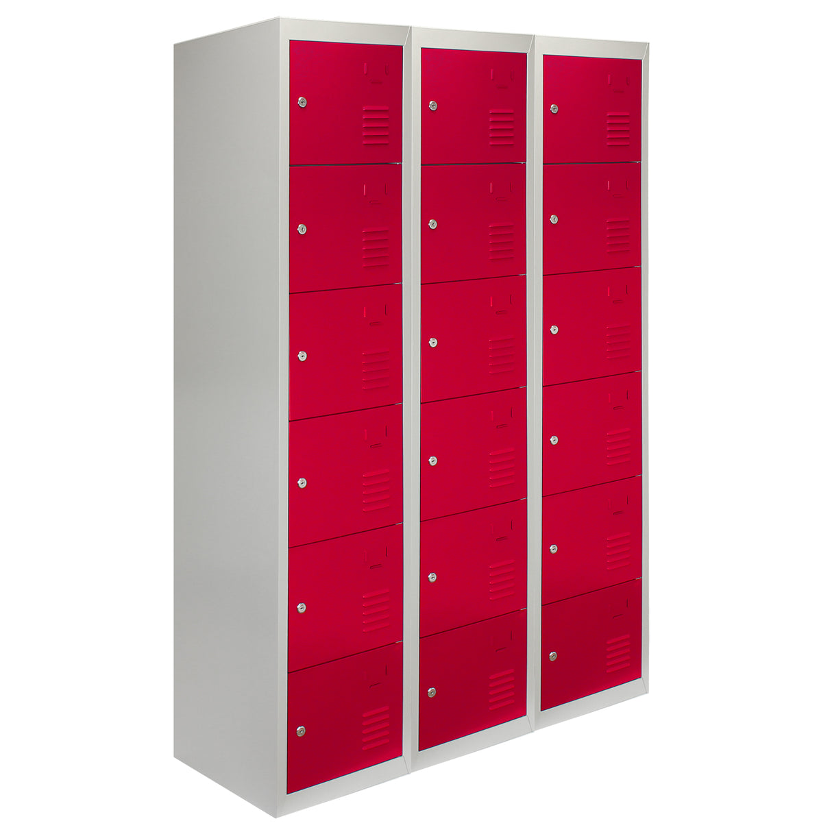 3 x Metal Storage Lockers - Six Doors, Red - Flatpack - Used - Very Good
