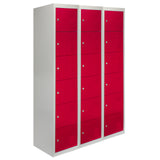 3 x Metal Storage Lockers - Six Doors, Red - Flatpack - Used - Very Good
