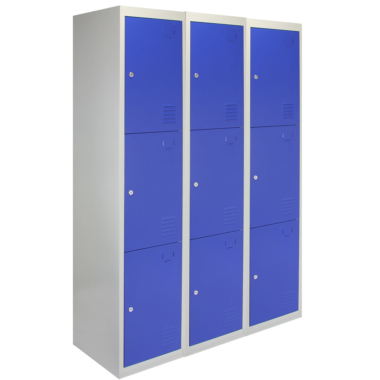 3 x Metal Storage Lockers - Three Doors, Blue - Flatpack - Used - Acceptable