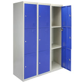 3 x Metal Storage Lockers - Three Doors, Blue - Flatpack - Used - Good