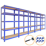 5 x 90cm Blue Storage Racks with 4200kg Capacity, Free Bay Connectors and Mallet - Like New