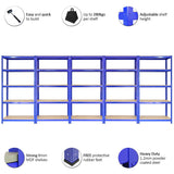 5 x 90cm Blue Storage Racks with 4200kg Capacity, Free Bay Connectors and Mallet - Like New