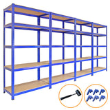 4 x 90cm Blue Storage Racks with 4200kg Capacity, Free Bay Connectors and Mallet - Like New