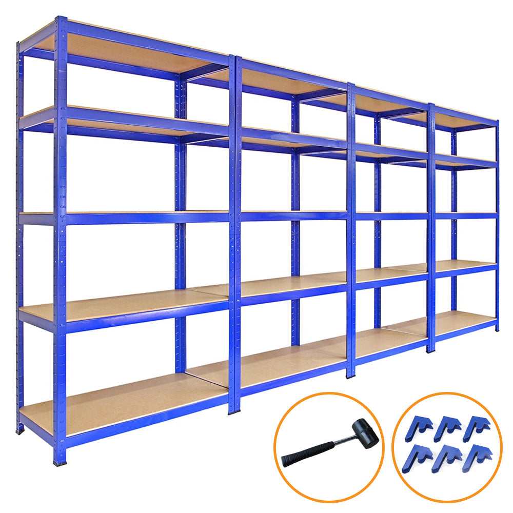 4 x 90cm Blue Storage Racks with 4200kg Capacity, Free Bay Connectors and Mallet - Used - Good