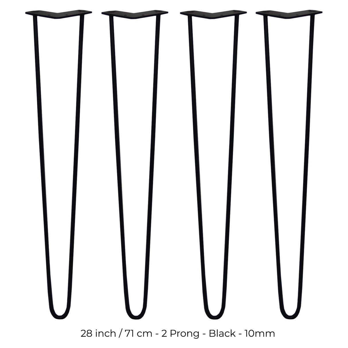 4 x 28" Hairpin Legs - 2 Prong - 10mm - Black - Used - Very Good