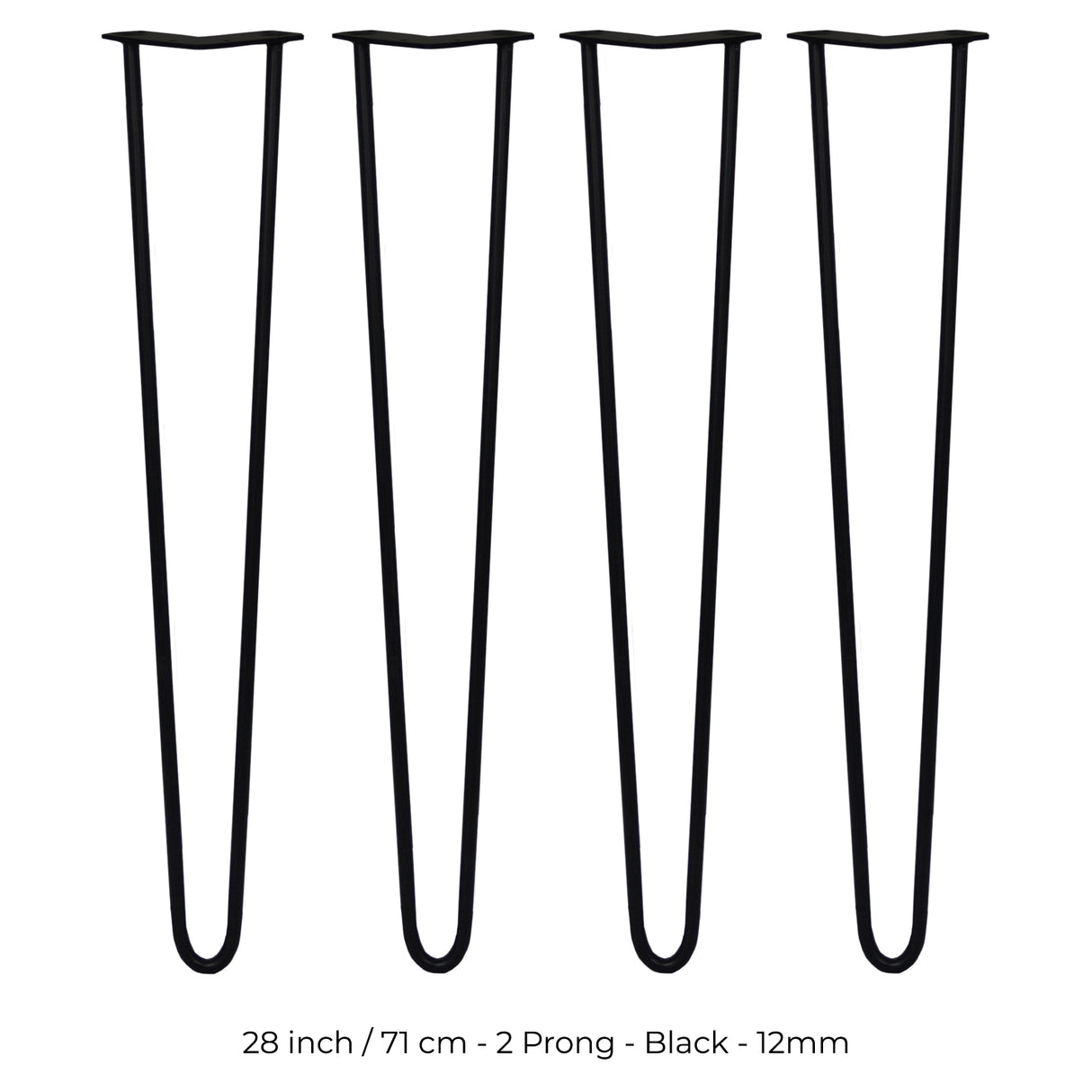 4 x 28" Hairpin Legs - 2 Prong - 12mm - Black - Like New