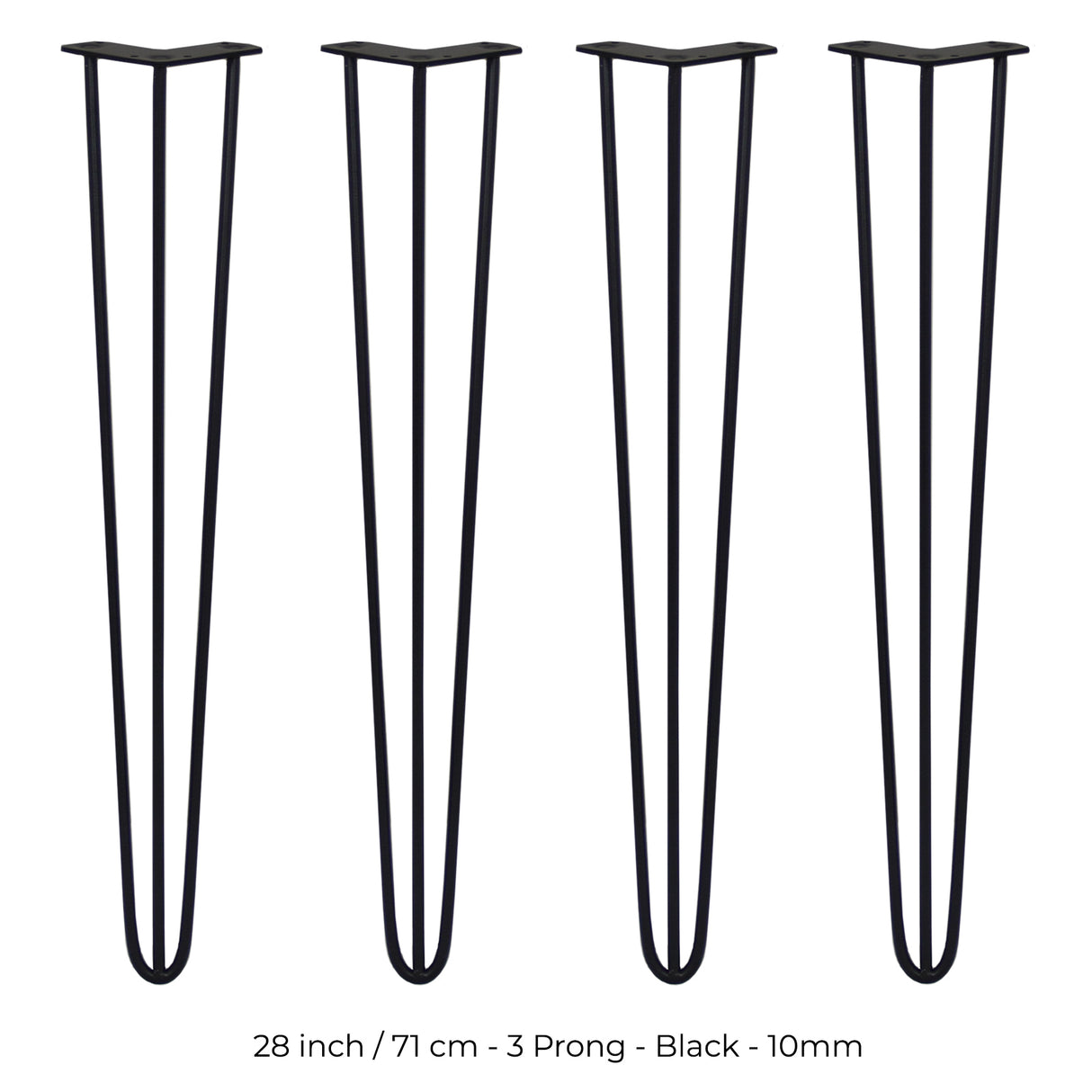 4 x 28" Hairpin Legs - 3 Prong - 10mm - Black - Like New