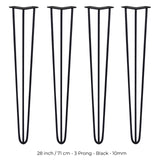 4 x 28" Hairpin Legs - 3 Prong - 10mm - Black - Like New