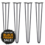 4 x 28" Hairpin Legs - 3 Prong - 10mm - Black - Like New