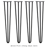 4 x 28" Hairpin Legs - 3 Prong - 12mm - Black - Like New
