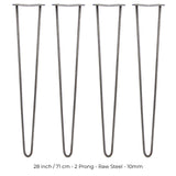 4 x 28" Hairpin Legs - 2 Prong - 10mm - Raw Steel - Like New