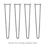 4 x 28" Hairpin Legs - 2 Prong - 12mm - Raw Steel - Used - Good