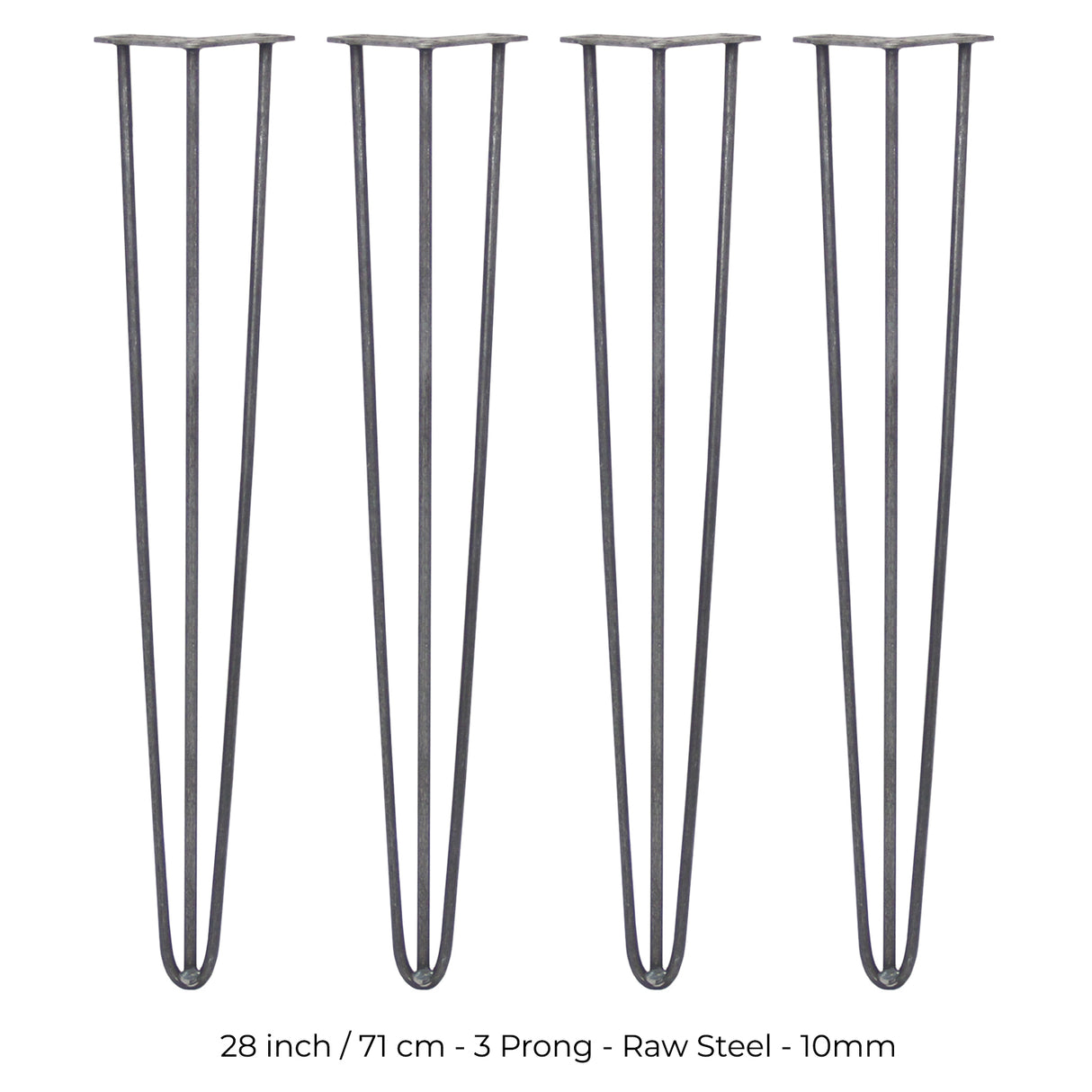 4 x 28" Hairpin Legs - 3 Prong - 10mm - Raw Steel - Like New