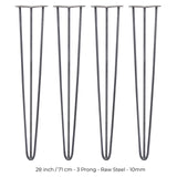 4 x 28" Hairpin Legs - 3 Prong - 10mm - Raw Steel - Like New