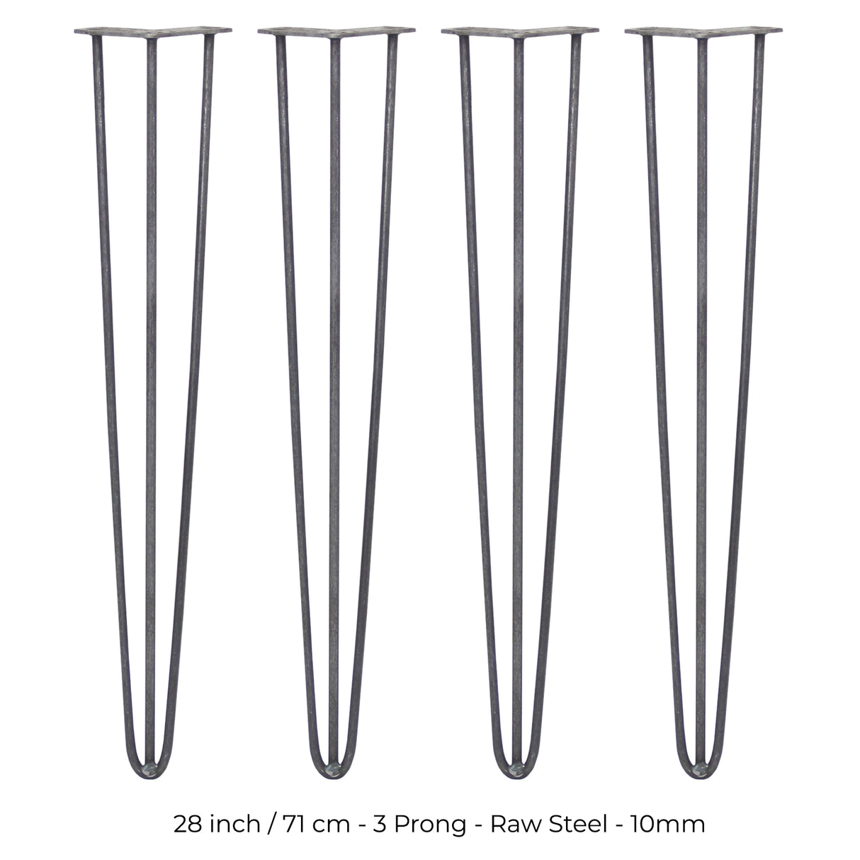 4 x 28" Hairpin Legs - 3 Prong - 10mm - Raw Steel - Used - Good