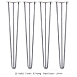 4 x 28" Hairpin Legs - 3 Prong - 12mm - Raw Steel - Used - Good