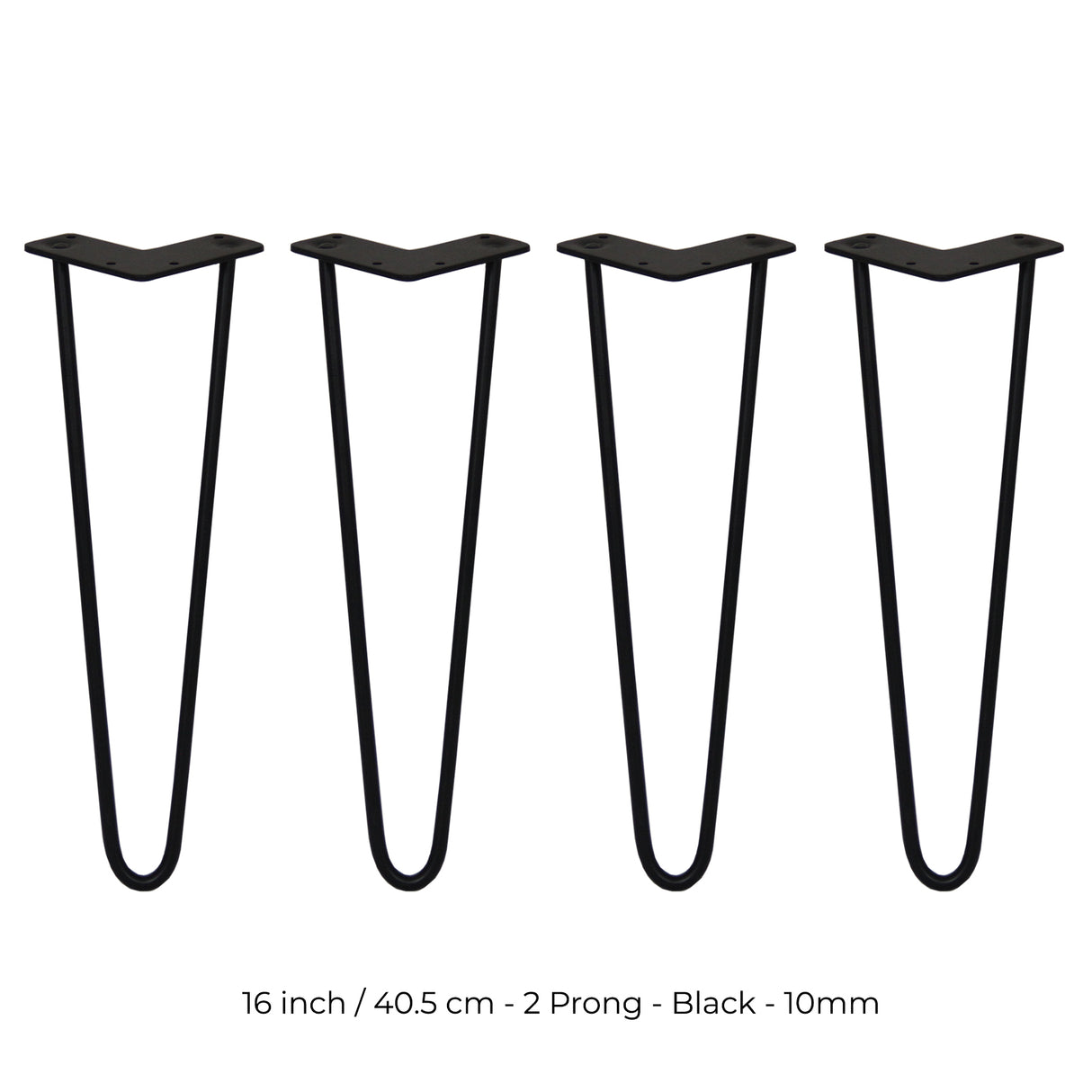 4 x 16" Hairpin Legs - 2 Prong - 10mm - Black - Like New