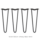 4 x 16" Hairpin Legs - 2 Prong - 10mm - Black - Like New