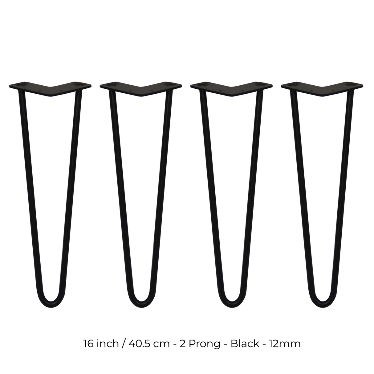 4 x 16" Hairpin Legs - 2 Prong - 12mm - Black - Used - Good