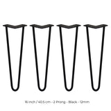 4 x 16" Hairpin Legs - 2 Prong - 12mm - Black - Used - Good