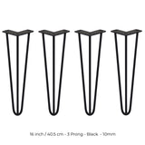 4 x 16" Hairpin Legs - 3 Prong - 10mm - Black - Like New