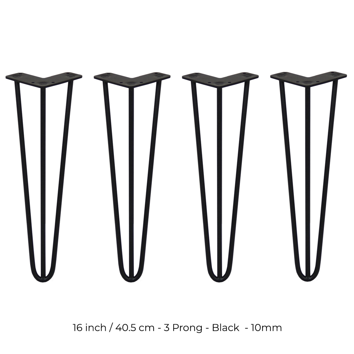 4 x 16" Hairpin Legs - 3 Prong - 10mm - Black - Used - Acceptable