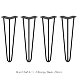 4 x 16" Hairpin Legs - 3 Prong - 10mm - Black - Used - Acceptable
