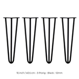 4 x 16" Hairpin Legs - 3 Prong - 12mm - Black - Like New