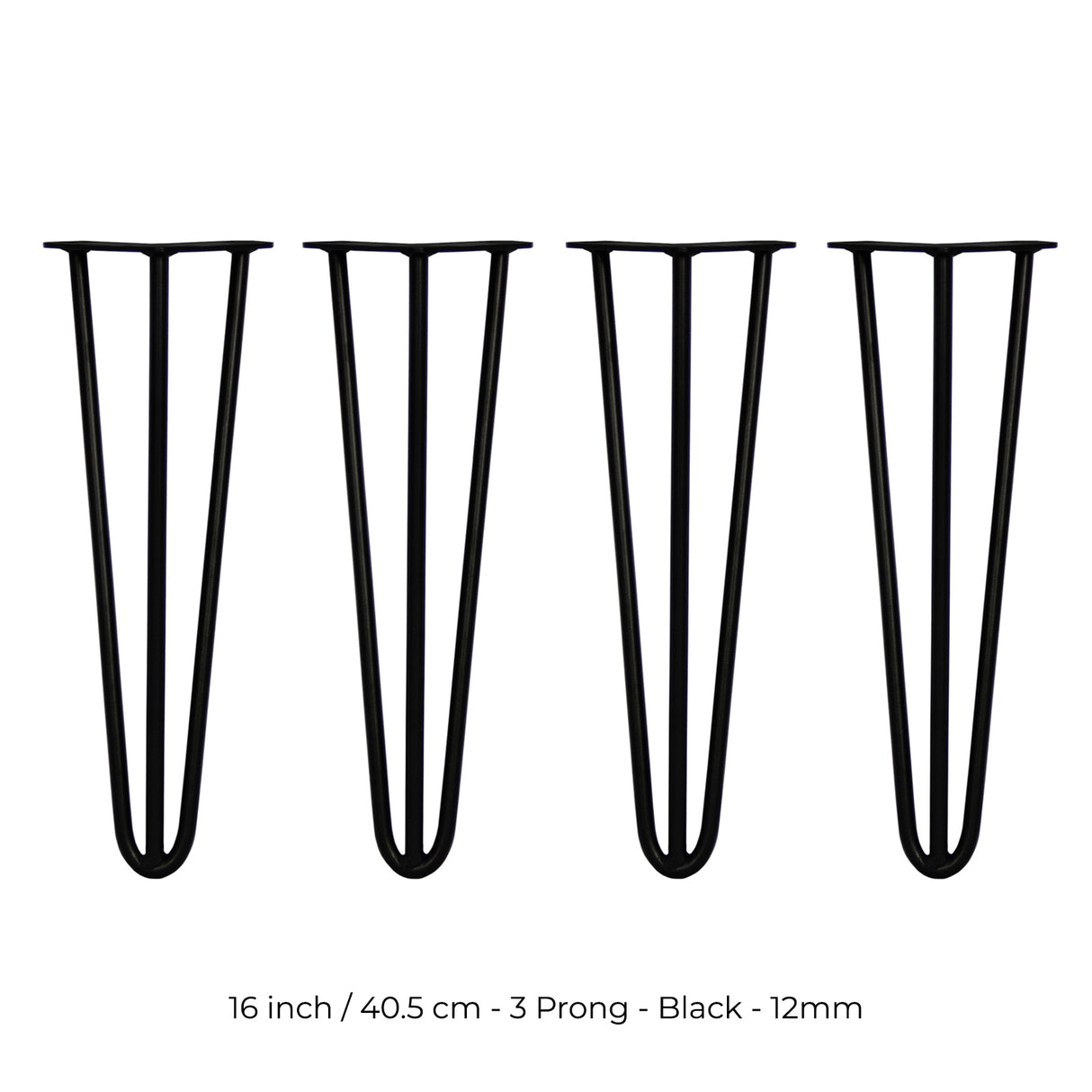 4 x 16" Hairpin Legs - 3 Prong - 12mm - Black - Used - Very Good