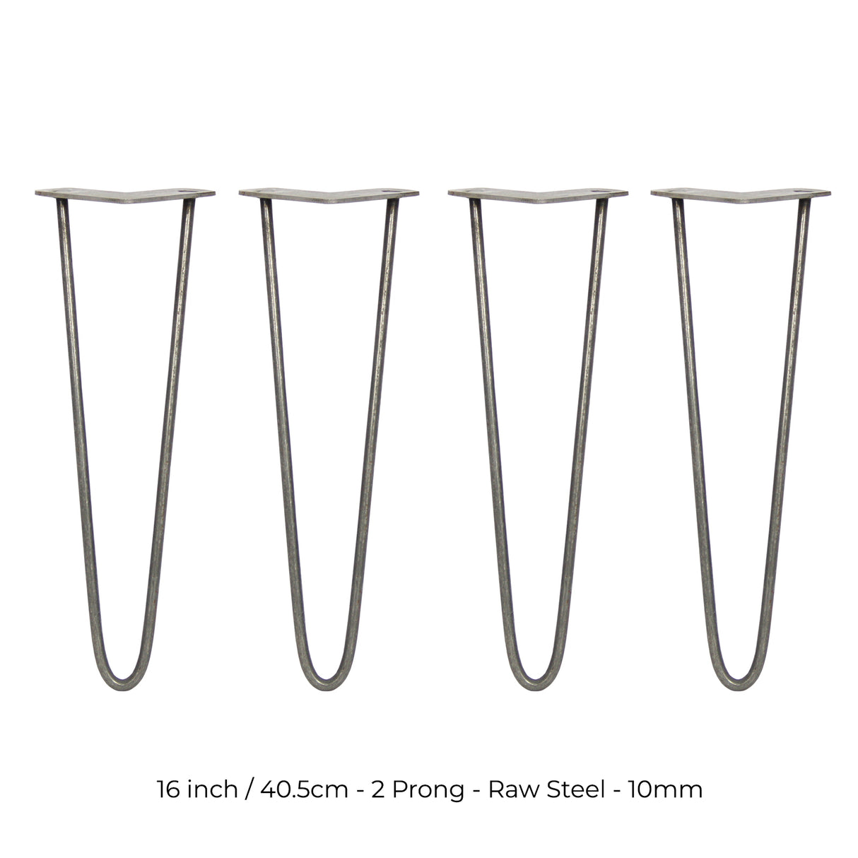 4 x 16" Hairpin Legs - 2 Prong - 10mm - Raw Steel - Like New