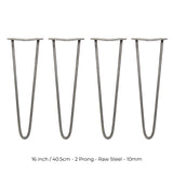 4 x 16" Hairpin Legs - 2 Prong - 10mm - Raw Steel - Like New