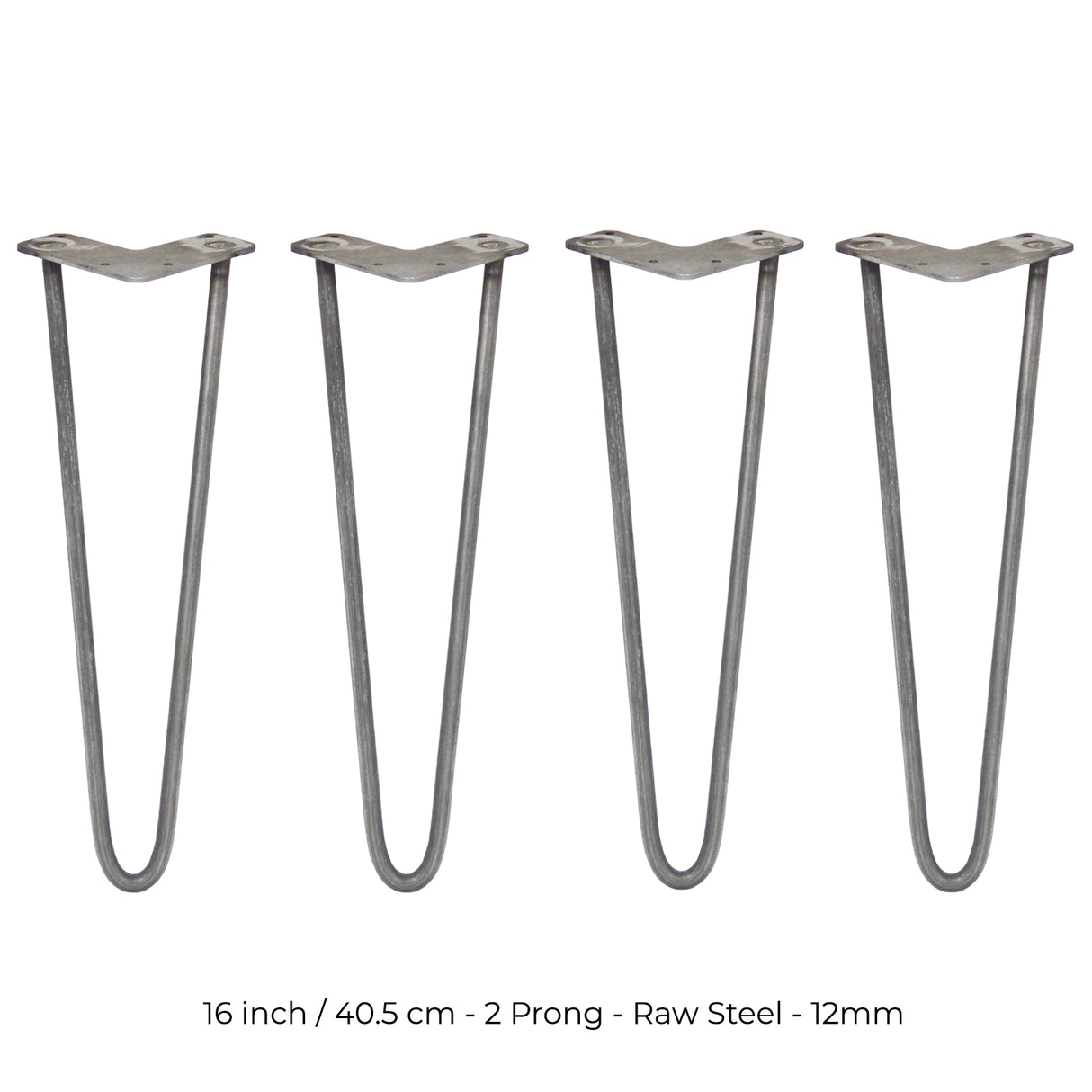 4 x 16" Hairpin Legs - 2 Prong - 12mm - Raw Steel - Like New